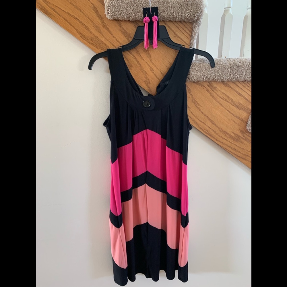 Pink Peach and Black Colorblock Dress